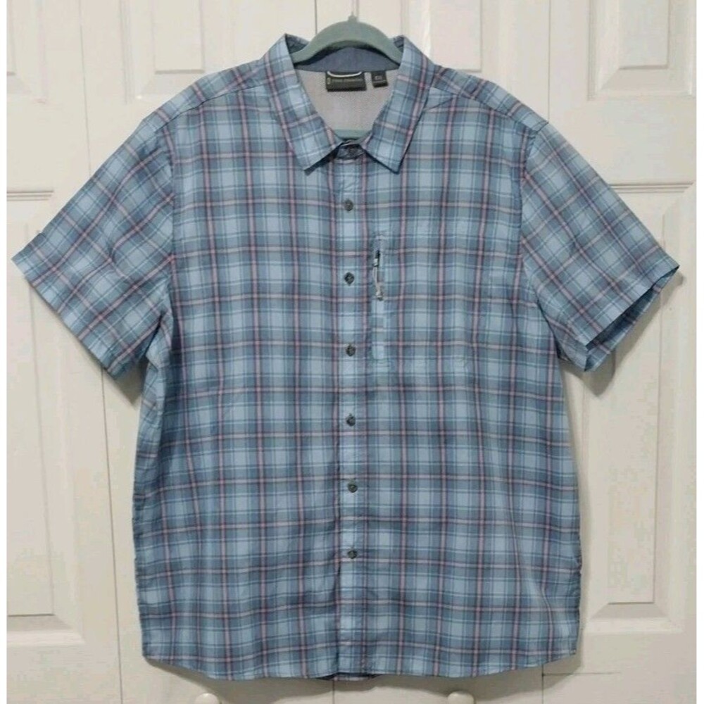 Free Country XXL Blue Plaid Short Sleeve Vented Outdoor Hiking Shirt